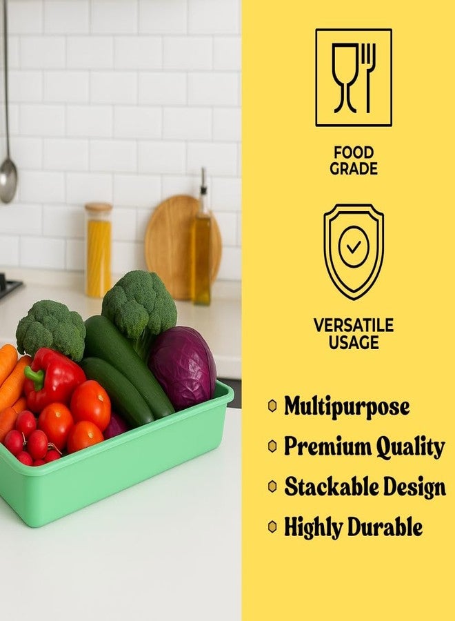 Morvi Nexa Small Multipurpose Stackable Rectangular Durable Plastic Storage Tray| Home,Kitchen,Office,School,Commercial,Industry,Lab,Hospital,Paper,Desk Organiser|21 x 27 x 5| Set of 2 | Blue - Image 5
